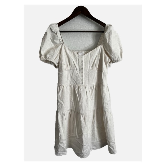 House of Harlow 1960 Boho Puff Sleeve Tiered Mini Dress Cream Medium - Picture 2 of 8